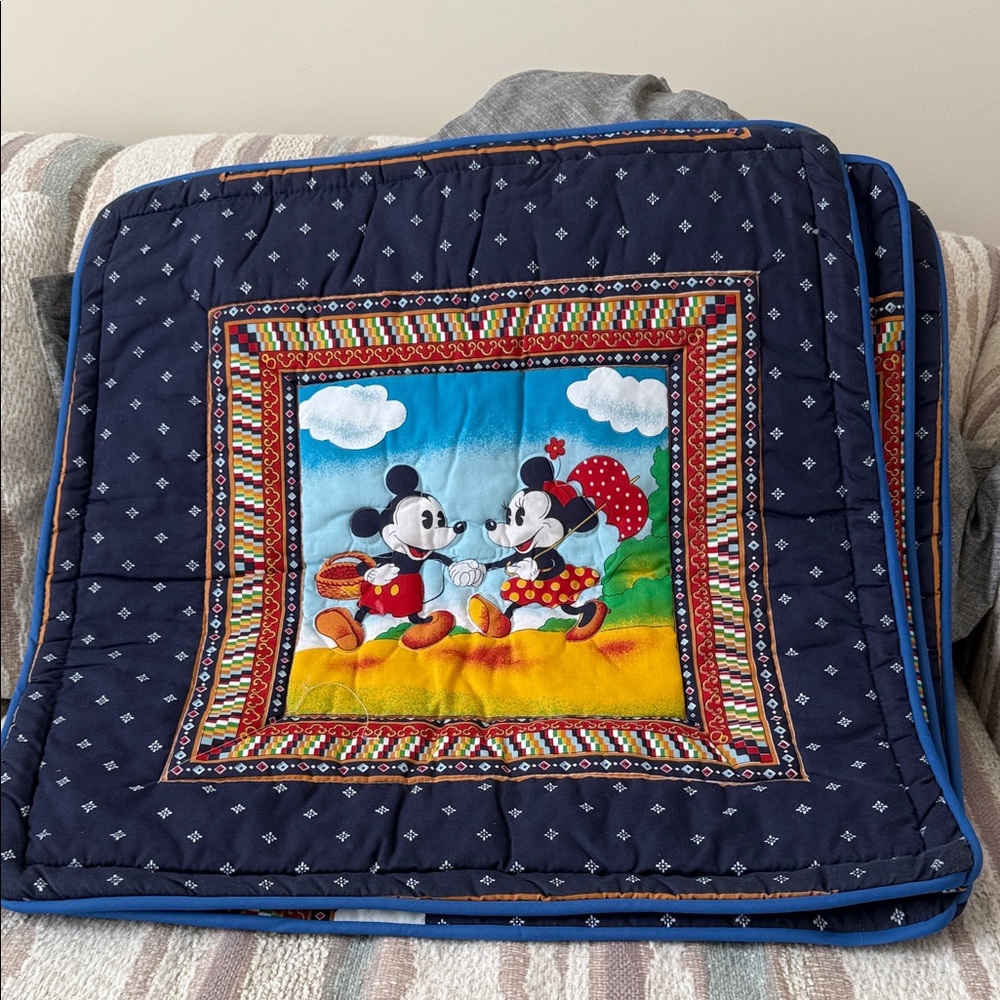Lot (3) Large Mickey and Minnie Mouse Quilted Cushion Covers